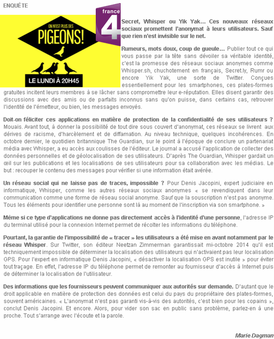 On n'est plus des pigeons - Les réseaux sociaux sont-ils anonymes ?