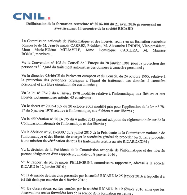 Des données personnelles d'un programme de fidélité en open-bar sur le web amène la CNIL à sanctionner Ricard.