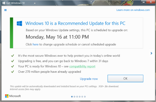 Si l’utilisateur ferme cette fenêtre, alors Windows 10 s’installera automatiquement sur son ordinateur.