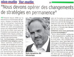 Nous devons opérer des changements de stratégies en permanence – Article de presse Nice matin Octobre 2011