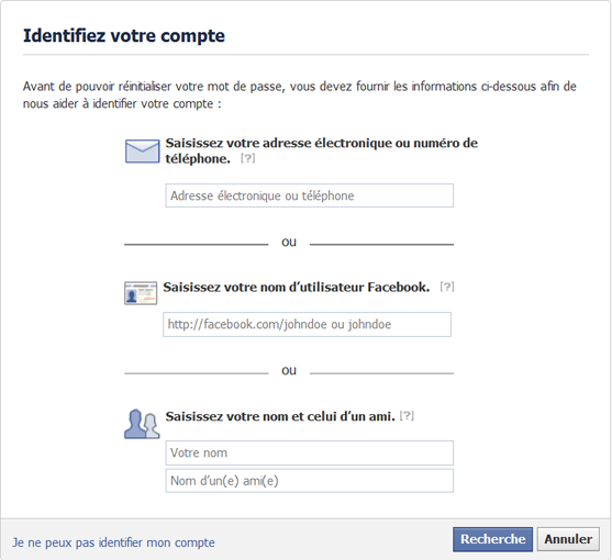 Identifier son compte Facebook