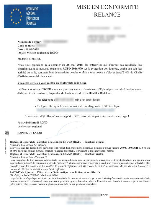 Arnaque à la mise en conformité RGPD